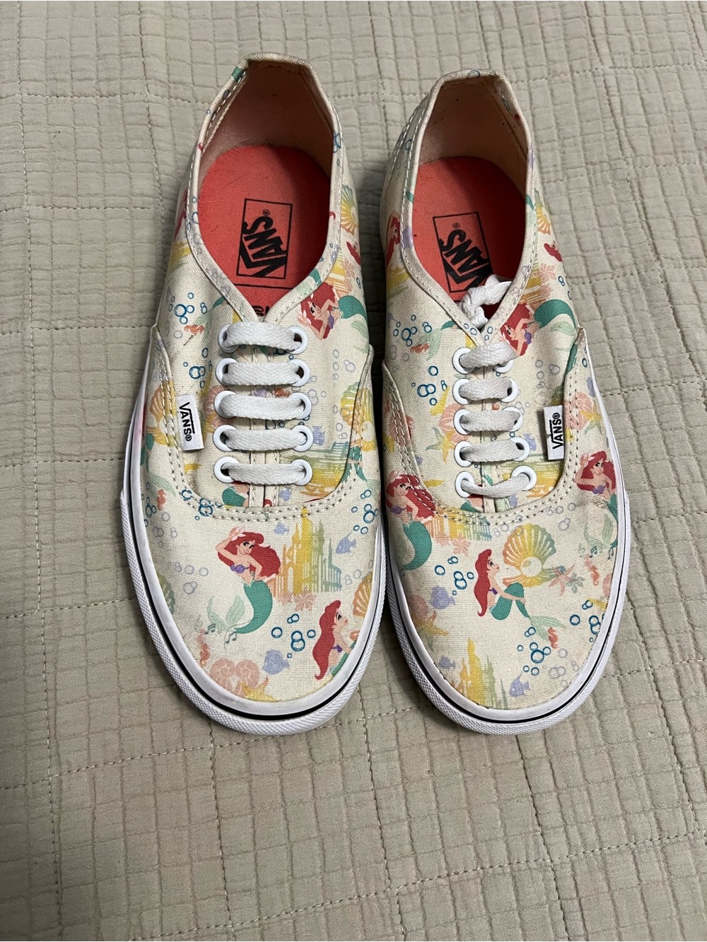 Vans Cream Canvas Low-Top Sneakers with Multicolor Mermaid Print